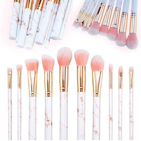 10 Piece Marble Style Professional Makeup Brush Cosmetic Set - Pink_1