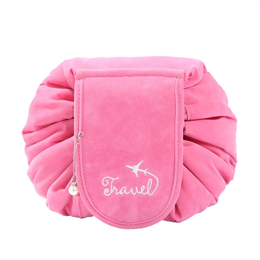Portable Lazy Travel Velvet Makeup Bag - Pink_0