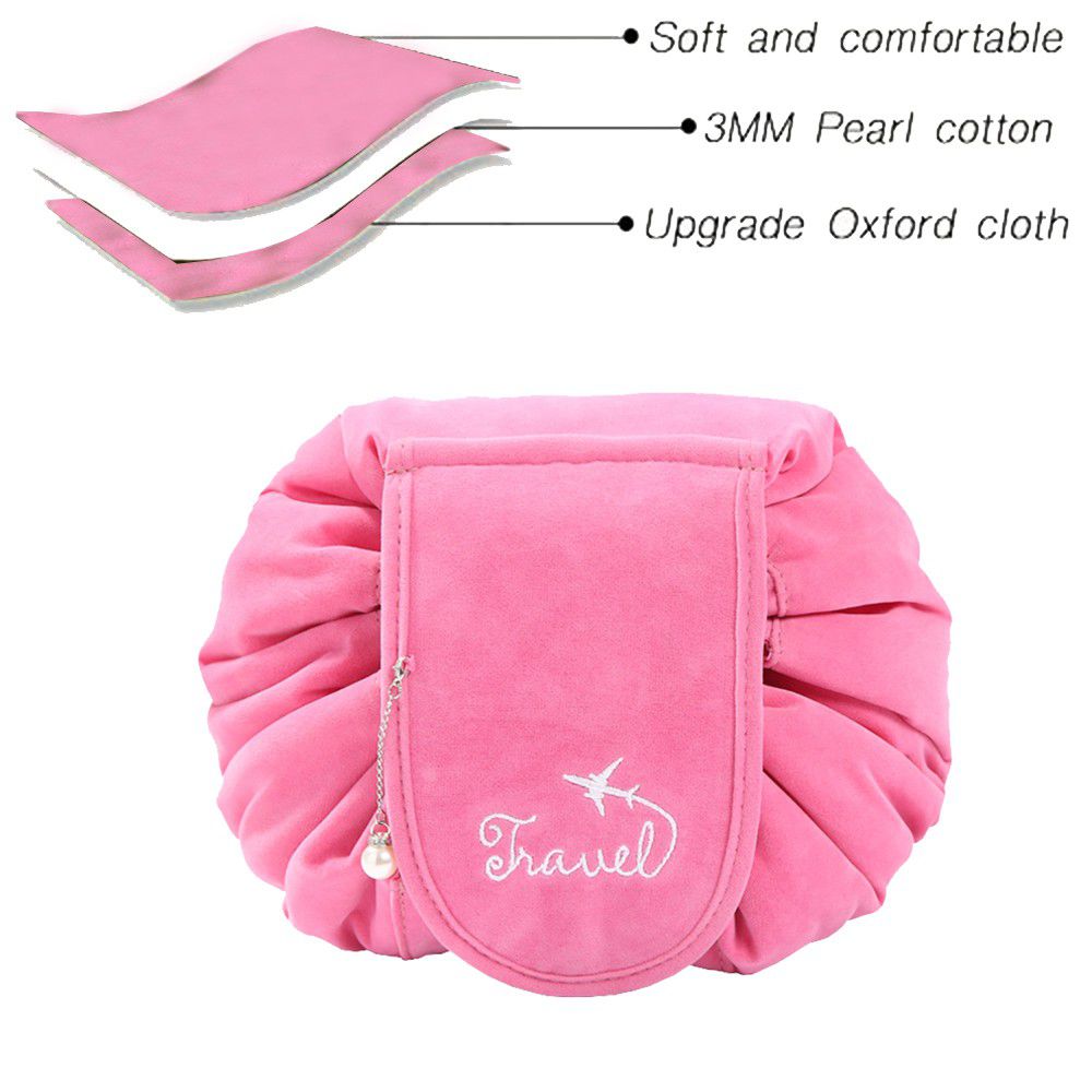 Portable Lazy Travel Velvet Makeup Bag - Pink_1