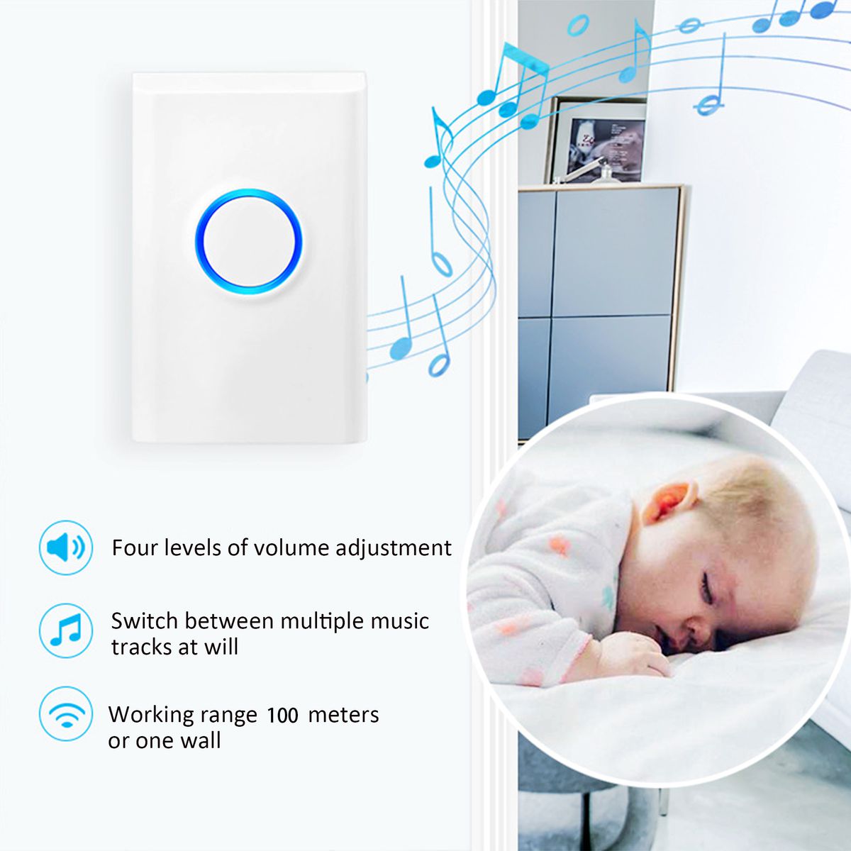 Long Range Wireless Chimes Doorbell Set_3