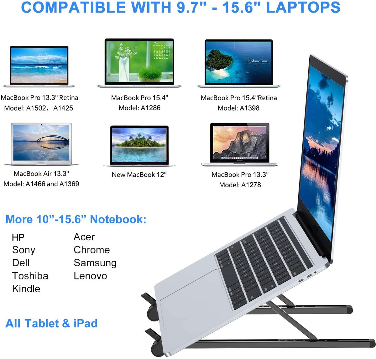 Portable Adjustable Foldable Laptop and Tablet Stand - Silver_2