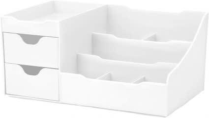 Makeup Organizer With Drawers and Countertop Storage for Cosmetics White_0
