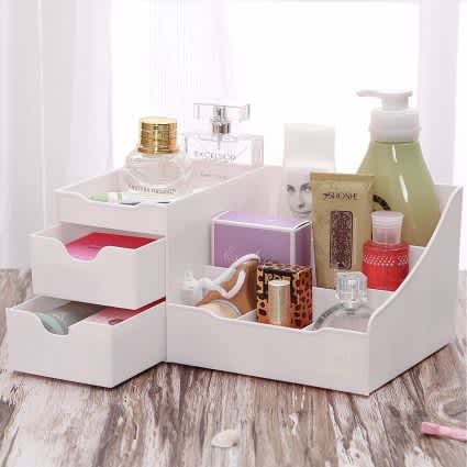 Makeup Organizer With Drawers and Countertop Storage for Cosmetics White_1