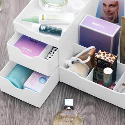 Makeup Organizer With Drawers and Countertop Storage for Cosmetics White_4