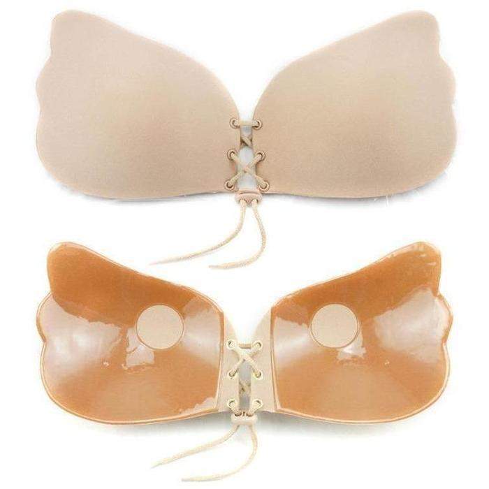 Lace-Up Butterfly Push-Up Bra - C / Nude