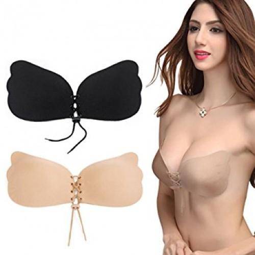 Lace-Up Butterfly Push-Up Bra - C / Nude