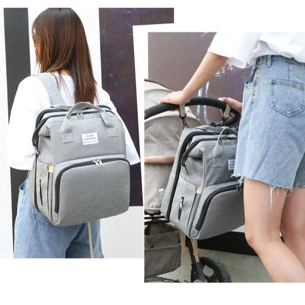 Portable Folding Crib Mommy Bag Bed Backpack - Green/Blue Pocket_2