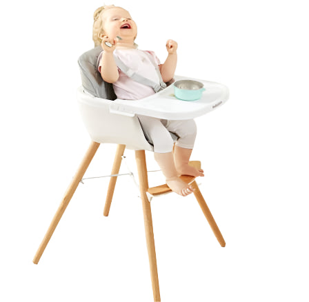 Wooden High Feeding Chair with Tray  - light grey_0