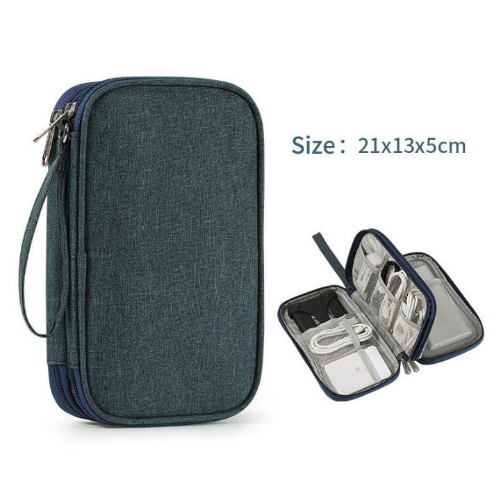 Multifunctional Portable Travel Data Cable Storage Bag - Navy Blue_0
