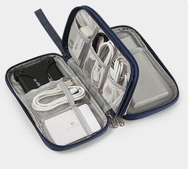 Multifunctional Portable Travel Data Cable Storage Bag - Navy Blue_1